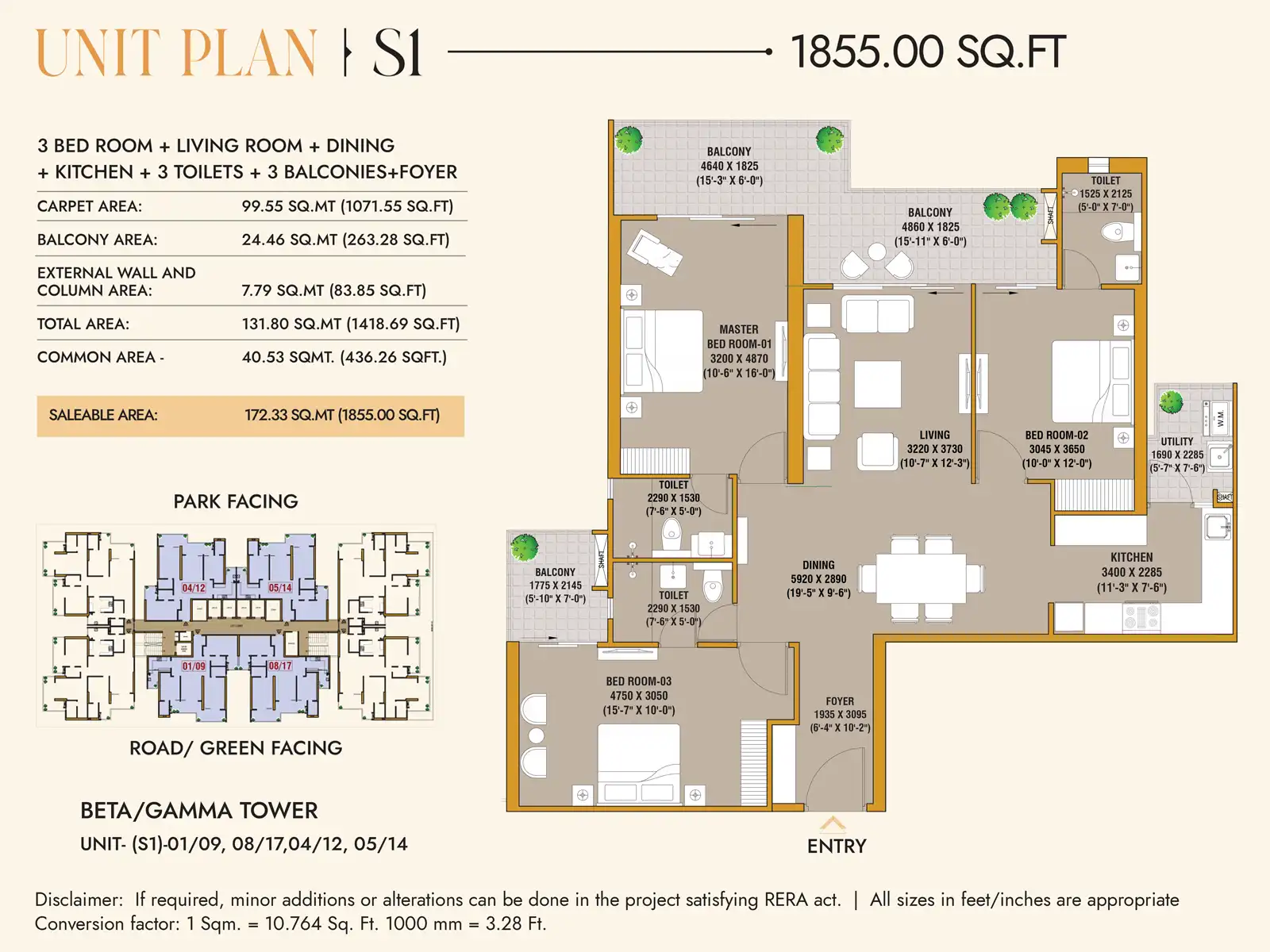 3 BHK floor plan
